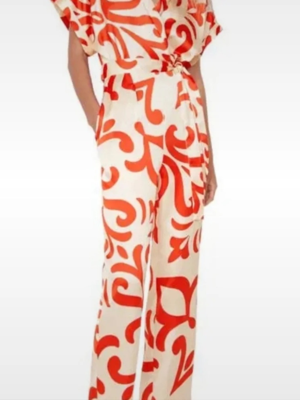 Mango MNG Red & Cream Abstract Print Wrap Jumpsuit
